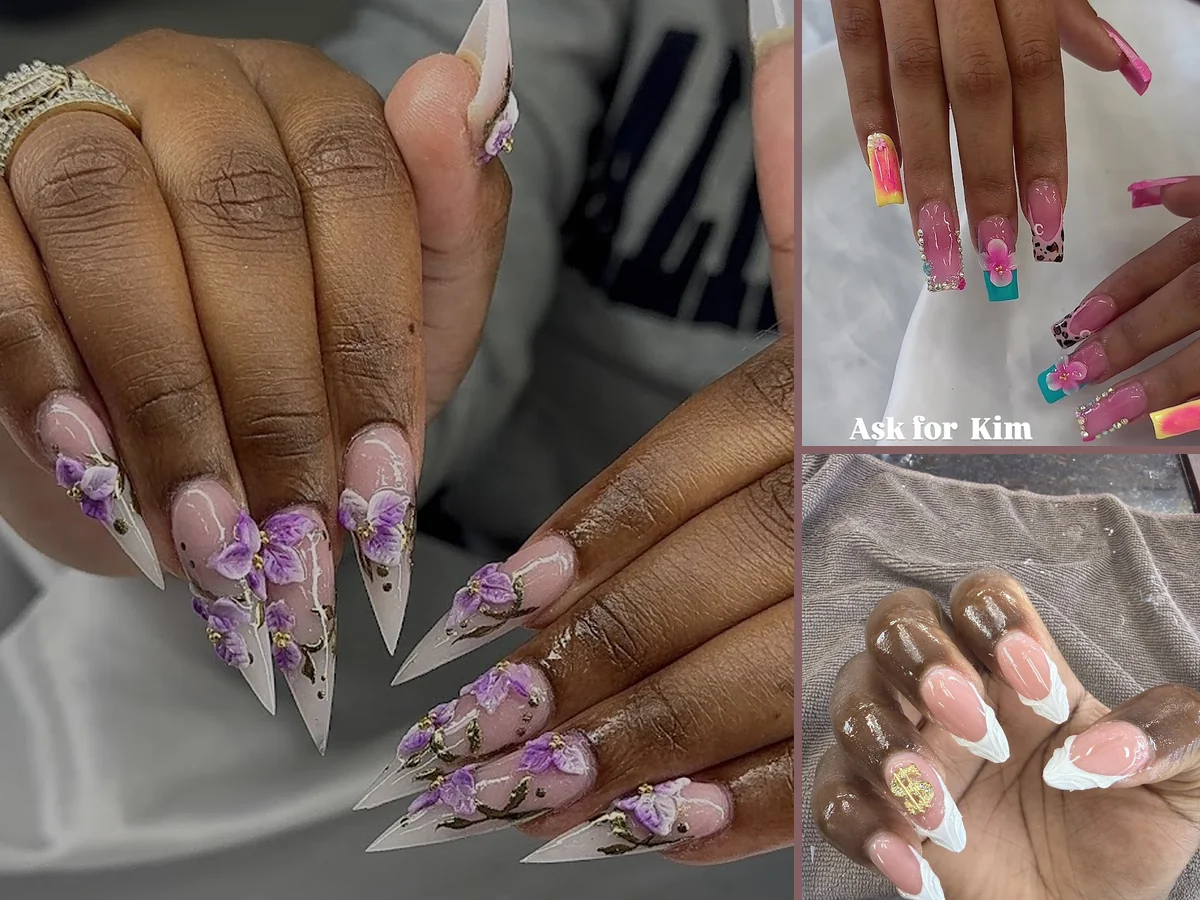 Nail salon interior with manicure stations