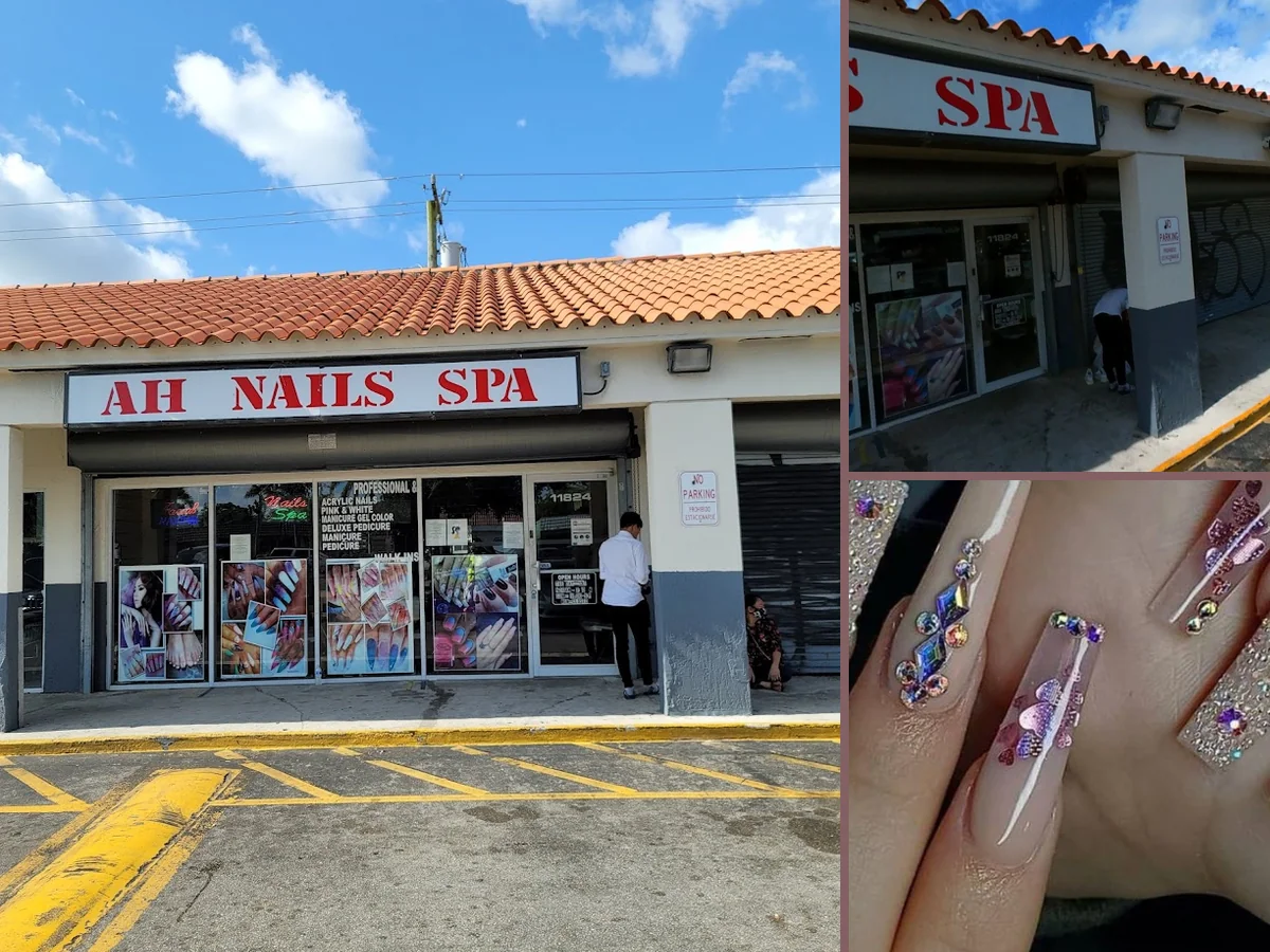 Nail salon interior with manicure stations